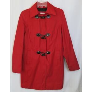 NAUTICA Hooded Zip Rain Coat Jacket Size M Women Toggle Buttons Lined Red